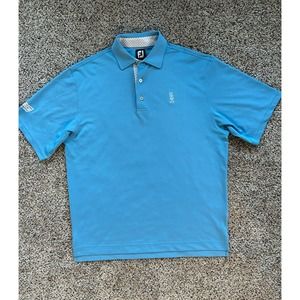 FootJoy FJ Golf Polo Shirt Mens Large L Blue Stretch DSG Logo Foot Joy F23
